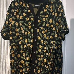 Bonobos Men's Black and Yellow Floral Shirt